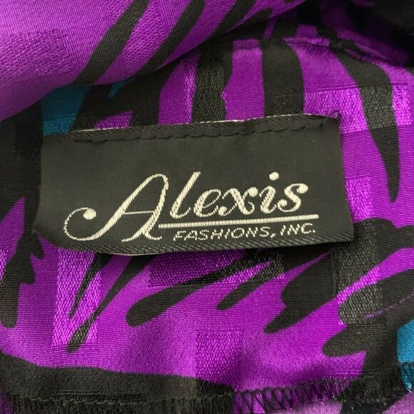 Vintage Midi Button Up Shirt Dress Purple Teal M - Picture 6 of 6